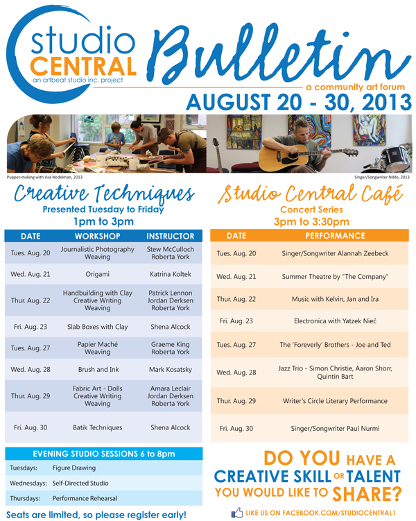 Studio Central Bulletin_Aug 20 - 30, 2013