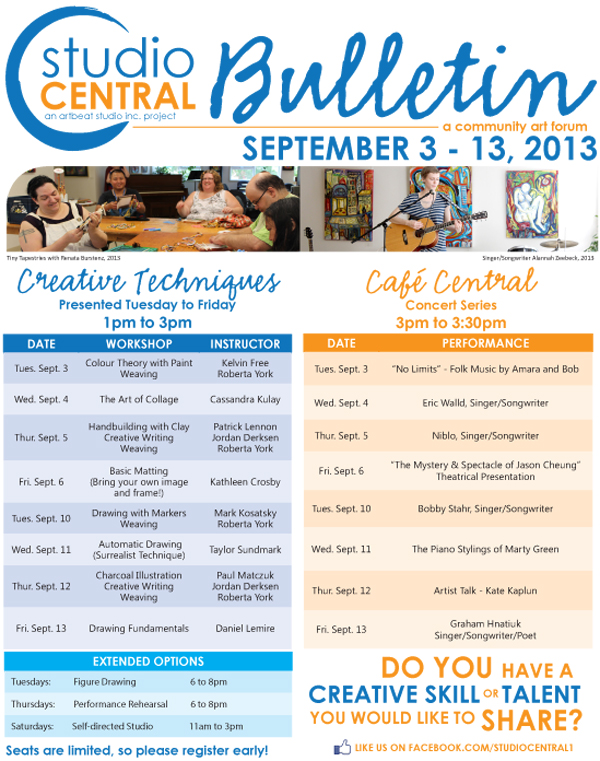 Studio Central Bulletin_Sept 3-13, 2013