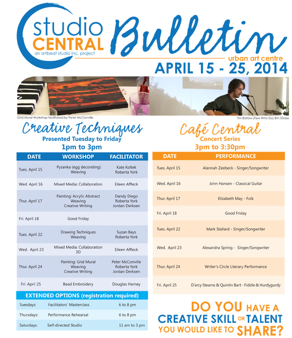 Studio Central Bulletin April 15- 25 2014