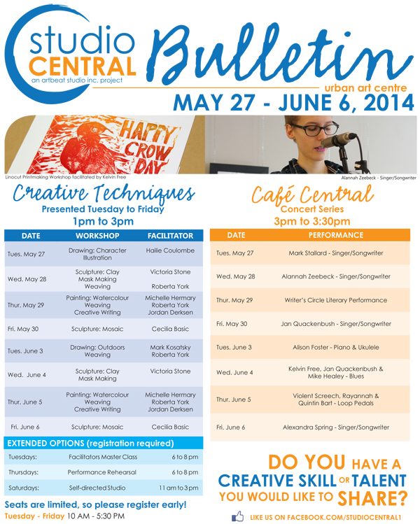 Studio Central Bulletin May 27-June 6 2014
