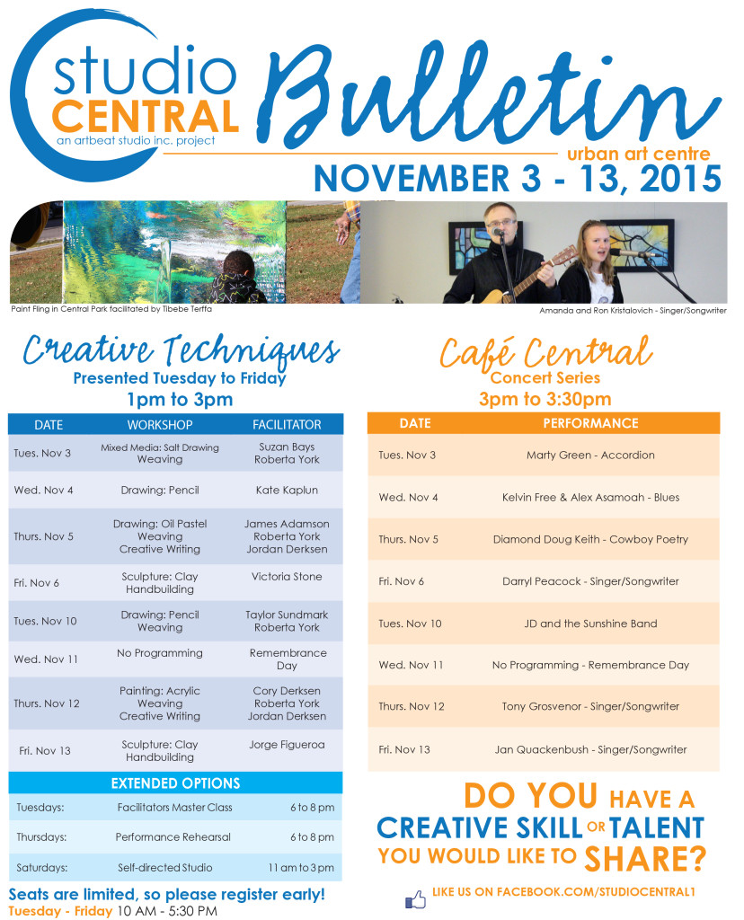 Studio Central Bulletin Nov 3 - 13, 2015