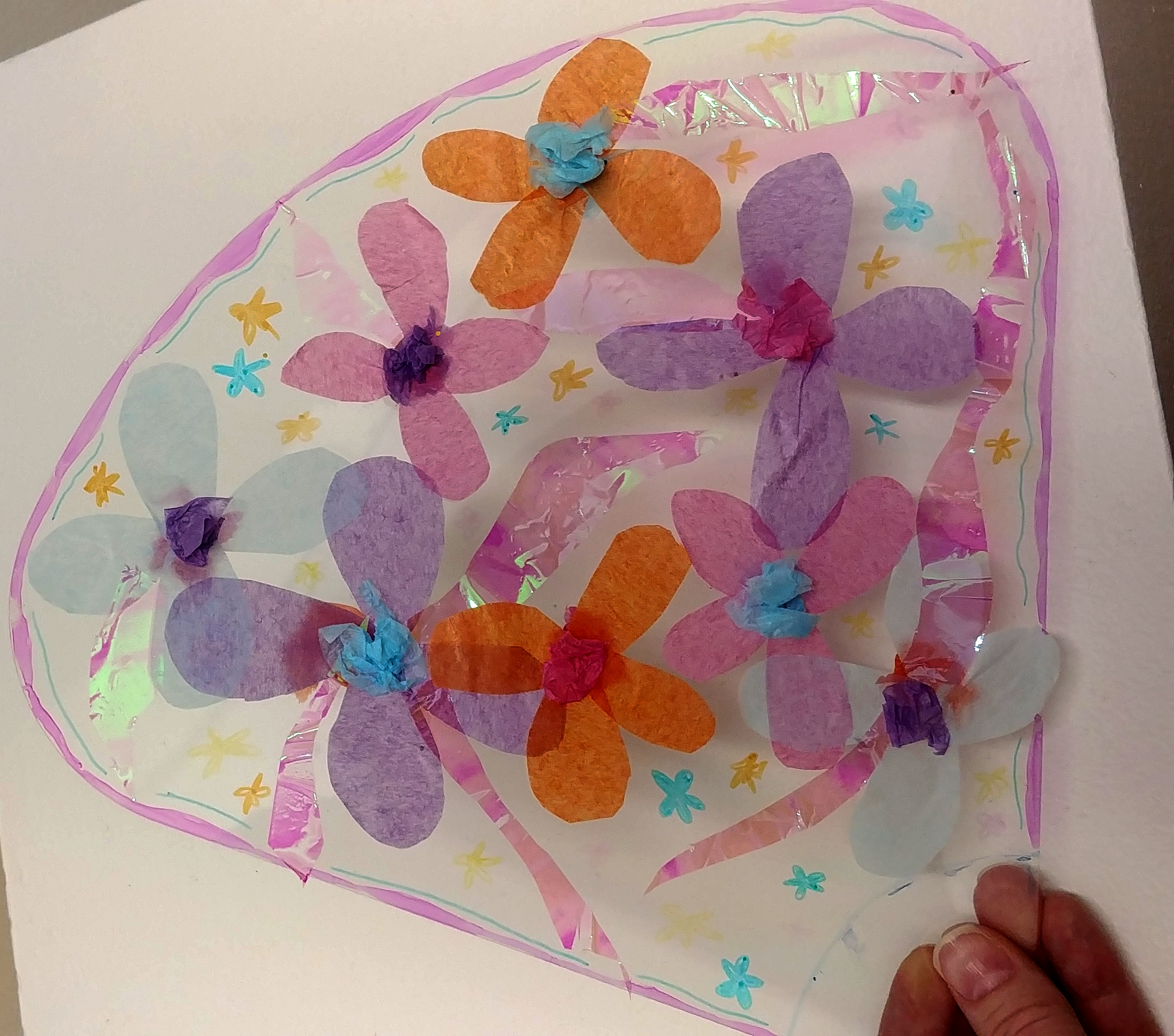 Flower petal decorated with tissue